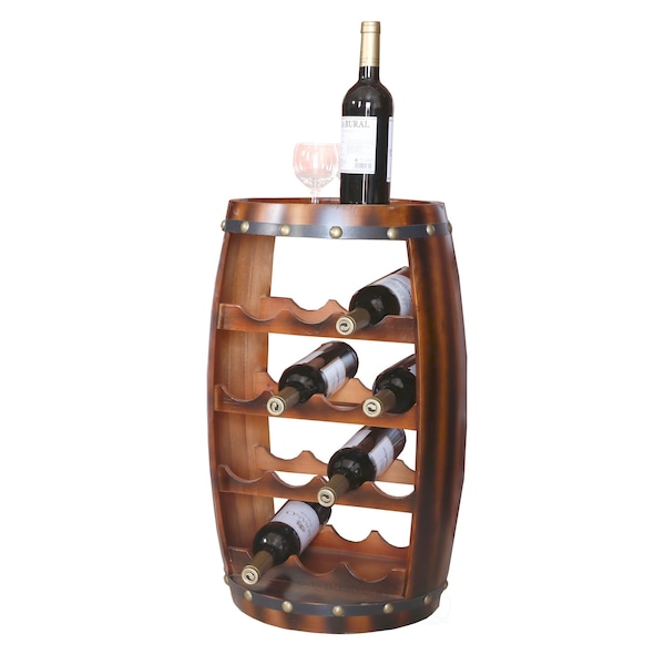 Vintiquewise Wooden Barrel Shaped 14 Bottle Wine Rack QI003283 - main